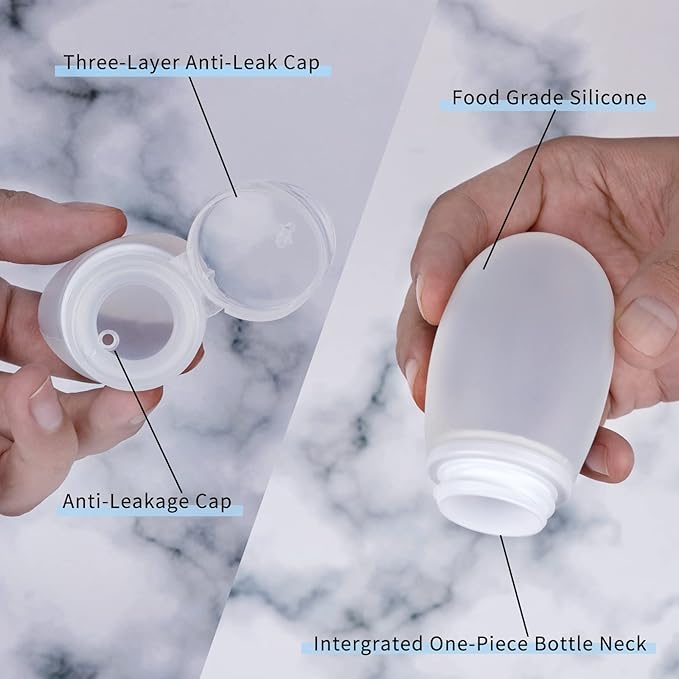 Silicone Travel Bottles for Toiletries TSA Approved Travel Size Containers Set 4 Pack Portable Leak Proof Refillable Cosmetic Squeeze Bottles Shampoo Hair Conditioner Body Lotion Bath Shower Gel - Image 5