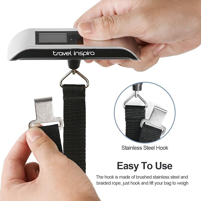 travel inspira Luggage Scale, Portable Digital Hanging Baggage Scale for Travel, Suitcase Weight Scale with Rubber Paint, 110 Pounds, Battery Included - Image 4