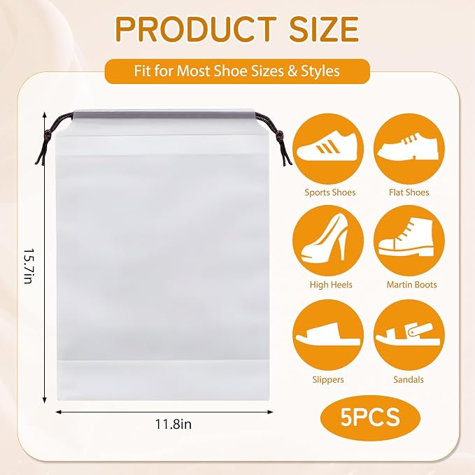 Shoe Bags for Travel, Waterproof Drawstring Shoe Bags for Packing | 15.7" x 11.8" Large Dustproof Portable Travel Shoe Storage Bags Travel Essentials Women and Men - Image 2