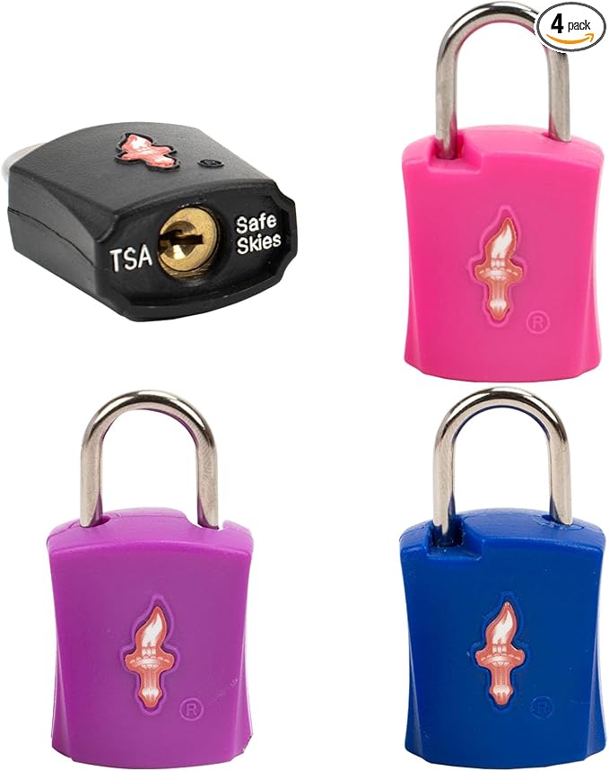 Safe Skies 4-Pack 4-Color Family TSA Travel Key Lock | 4 Colors for Family (Pink/Blue/Purple/Black) | Keyed Alike | 2 Keys/Lock | TSA Safe Skies Approved | 90-Day Warranty by Colorfullife