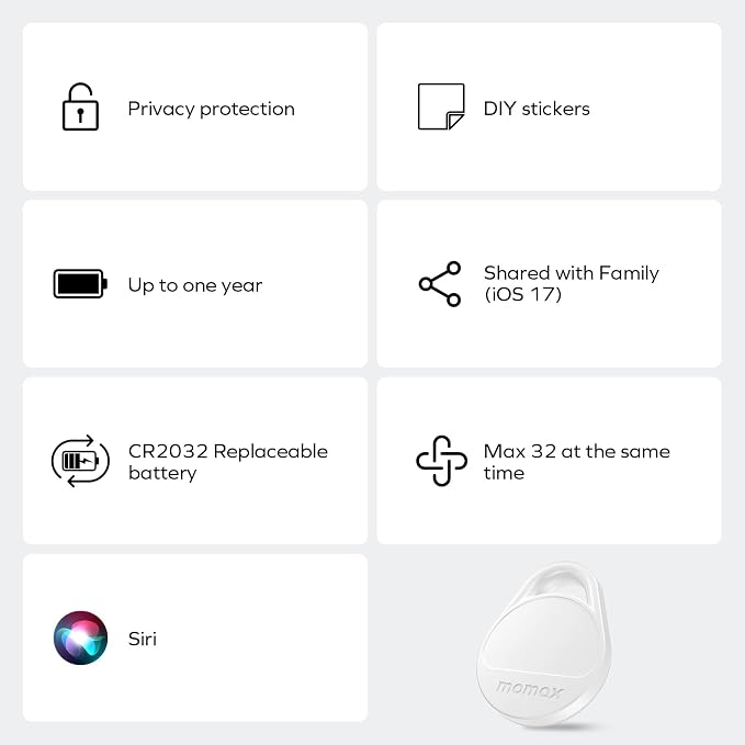 MOMAX Pinpop Lite Key Finder & Luggage Tracker Smart Tag for Keys, Bags, Wallets & Pets, Works with Apple Find My (iOS 18+ Only), Global Search Supported, with Custom Stickers, White, 1 Pack - Image 5