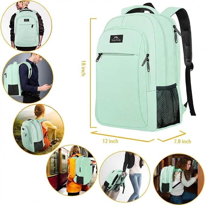 MATEIN Mint Green Travel Laptop Backpack, 15.6 Inch Computer Bag for Women | Slim Lightweight, Water Resistant Durable, Anti Theft, Fashion Casual Business Traveling Daypack for College Office - Image 3