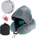 Travel Neck Pillow with Extra Large Hood Rollable Airplane Hooded Neck Pillow with Memory Foam Filling and Removable, Skin-Friendly Cover with Carrying Case & Pouch (Velvet) by ILYISFMTY