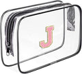 Clear Toiletry Bag,Portable Travel Toiletry Bag,Chenille Letter Cosmetic Bag with Zipper,Waterproof Makeup Bag,Cosmetic Storage Organizer for Women Men,Travel Essentials (Black,J) by Fodofodo