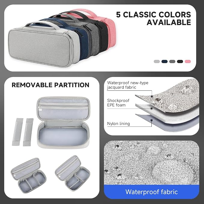 Teskyer Tech Organizer Pouch with Handle, Grey | Water-Resistant Fabric, Adjustable Dividers, Multiple Compartments, Protective Lining, Travel and Office Use - Image 5