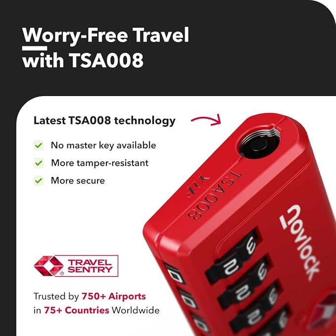 TSA Approved Luggage Locks, Travel Locks with Inspection Indicator | TSA008, Easy to Read Dials, 4 Digit Combination, Flexible Steel Cable, for Suitcases, Backpacks, Bags, 2-Pack, Red - Image 6