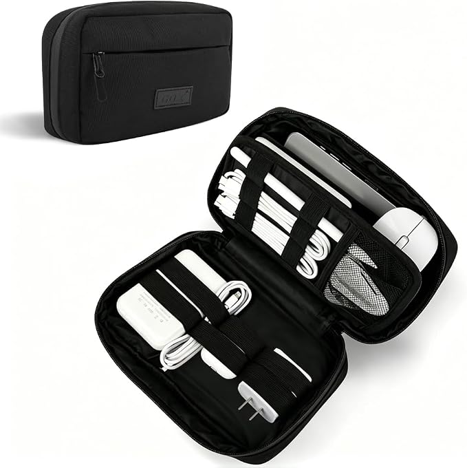 GOX Travel Cable Organizer Bag, Medium Tech Pouch for Electronics, Black | Two Zippers & Multiple Storage Pockets, Water-Repellent Oxford, All-in-One Tech Bag for Electronic & Travel Accessories by GOX