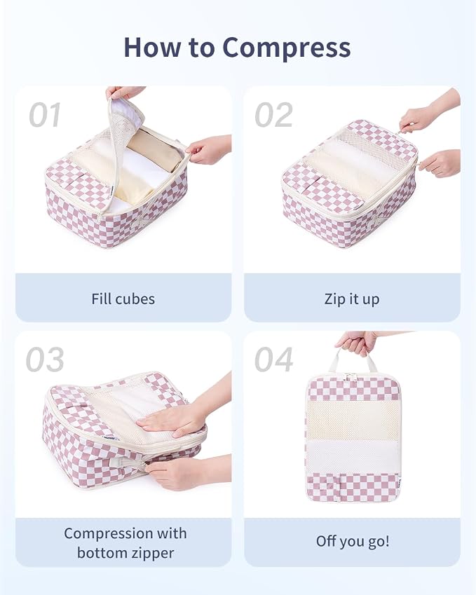 Narwey 6 Set Compression Packing Cubes for Travel Women Men, Travel Cubes for Carry On Suitcase, Durable Compression Luggage Organizer Bags - Image 5