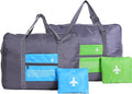 Travel Bag 2PCS Spirit Airlines Personal Item Bag 18x14x8 Foldable Travel Duffel Bag Tote Carry on Luggage Duffle Overnight for Women and Men(Green+Blue) by INVODA