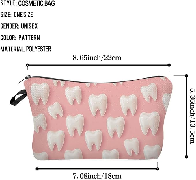 Livel lhood Pink Cartoon Teeth Small Makeup Zipper Bag | Pink Cartoon Teeth Printed Cosmetic Organizer Pouch, Pink Cartoon Teeth Gift for Women Friends - Image 2