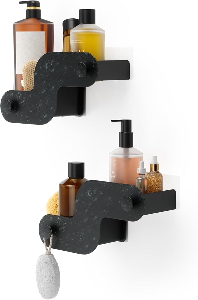 Umbra Nami Shower Caddy, Adhesive No Drill Bathroom, Set of 2, Ocean Black | Waterproof construction, integrated drainage, rust-free, holds 6 lbs by Umbra