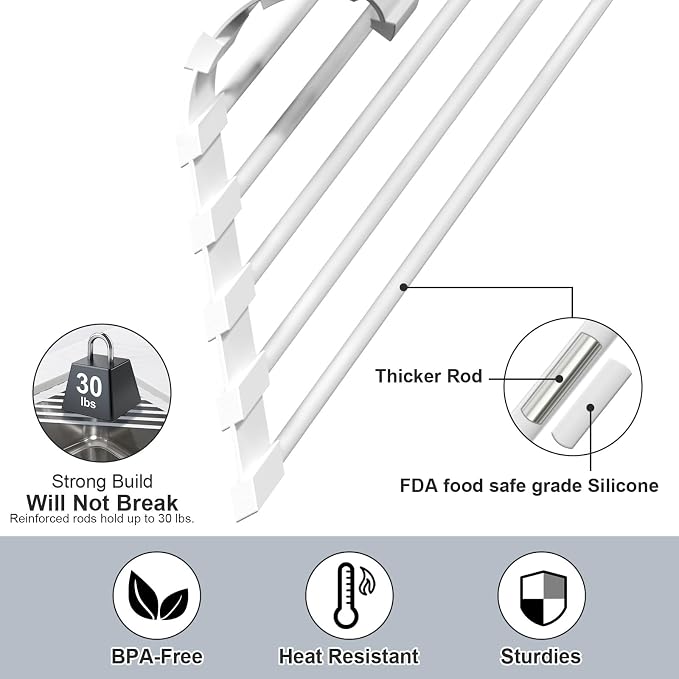 HANZENMA Triangular Sink Rack, Multi-Functional Rack Above the countertop, Foldable Sink Drying mat, Heat-Resistant, Non-Slip, and Rust-Proof Dish Rack (White) - Image 4