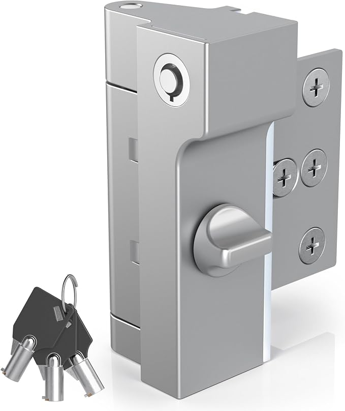 AST Home Security Door Reinforcement Lock, 1 Pack, Indoor Use, Childproof | Safety door lock, toddlerproof security latch, kidproof door stopper with cylinder and snib, made of zinc alloy, matte silver - Image 7