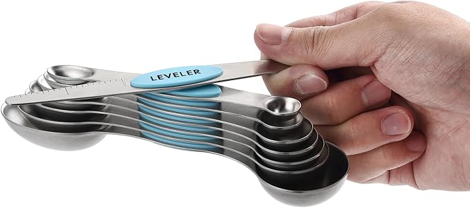 Spring Chef Stainless Steel 8 Magnetic Measuring Spoons, 2 Pack, Aqua Sky | Nesting Metal Teaspoon & Tablespoon Measuring Spoons with Leveler for Dry & Liquid Ingredients, Dual Sided, Dishwasher Safe - Image 9