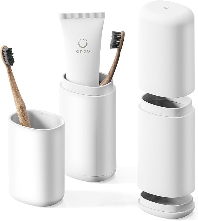 BALUCA Travel Toothbrush Case, Portable Tooth Brush Holder and Toothpaste Cover Container with Mouthwash Cup, Compact Oral Clean Tools Organizer for Traveling/Camping/School/Home - Large Capacity by Baluca