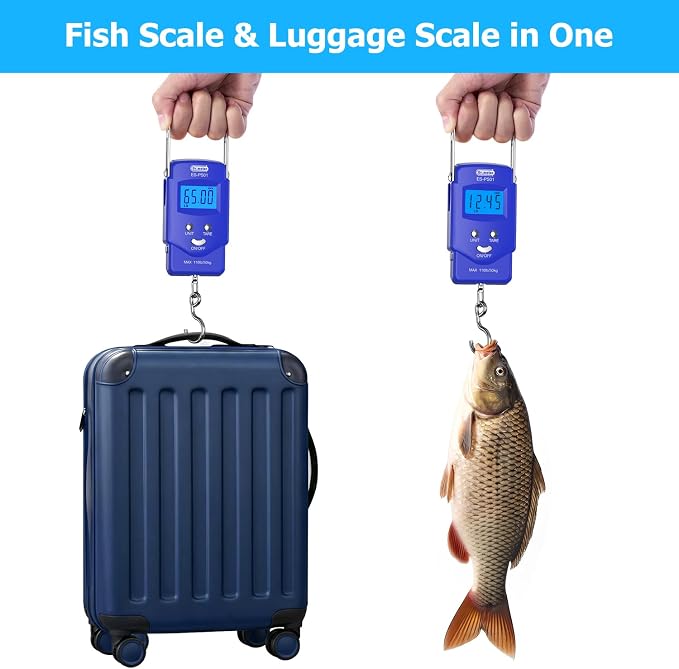 Dr.meter Fish Scale, 110 lb Digital Luggage Scale with Tape | 110 lb Capacity, Backlit LCD, Built-In Tape, Includes 2 AAA Batteries, Compact Pocket Size - Image 2