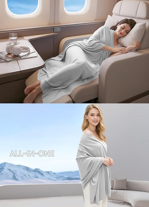 Women's Wool Blend Travel Scarf Lightweight Breathable Wrap Pashmina Airplane Blanket Shawl - Image 7