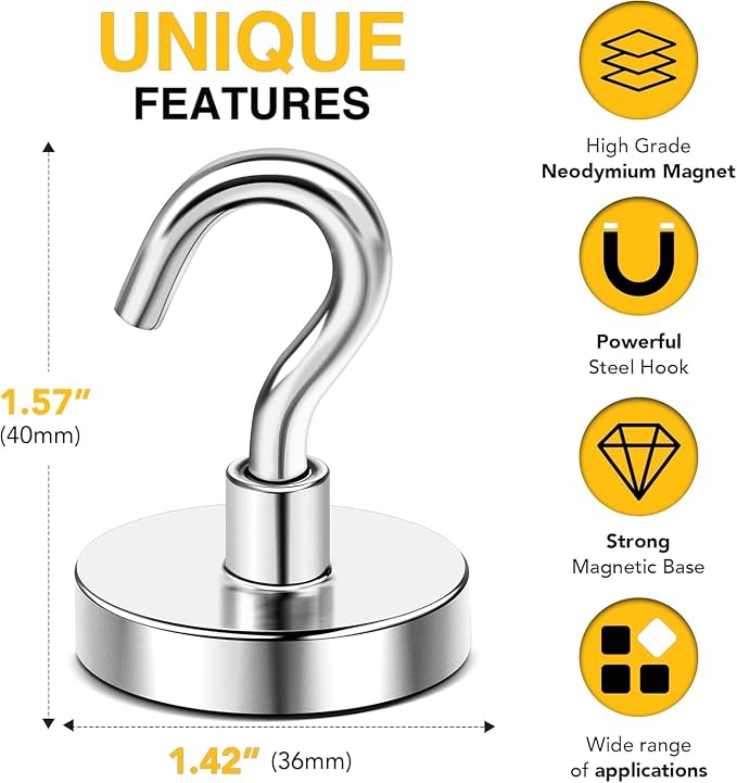 DIYMAG Magnetic Hooks 10pcs 170lbs Cruise Essentials 2026 Magnet Hook | Neodymium Heavy Duty Strong Magnets Hanging Ship Cabins Refrigerator Fridge Classroom Beach Vacation Kitchen Grills Home Tool - Image 2