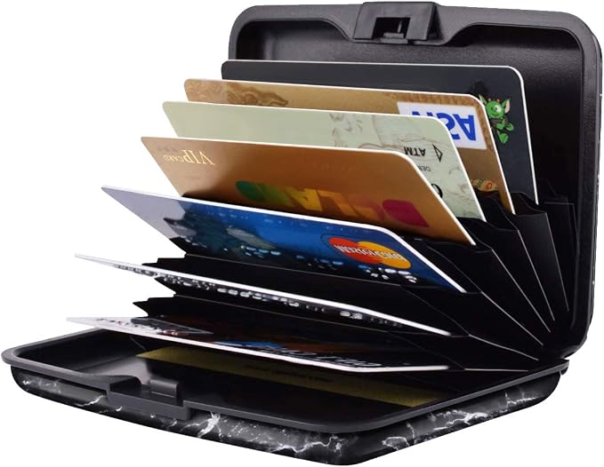 Coco Rossi Credit Card Holder RFID Aluminum Small Mini Wallet Women | Metal Wallet, Business Cards Holder, ID Case, Slim Sleeves, Womens Girls Gift, Carry Wallets for Travel, Black Marble - Image 2