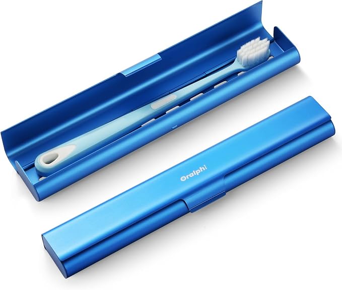 Aluminum Toothbrush Travel Case, Portable Travel Toothbrush Holder, Durable Manual Toothbrush Box Container for Traveling, Bathroom, Camping, Business Trip-Blue by Oralphi