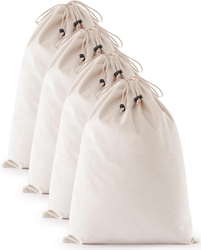 4 Pcs Shoe Bags for Travel, Dust Velvet Bags, Beige, 17.3x12.6 Inch | Washable & Reusable Travel Shoe Bags, Dustproof Shoe Bags with Drawstring Closure, Suitable for Travel, Home Storage by WelcometoFantasyLife