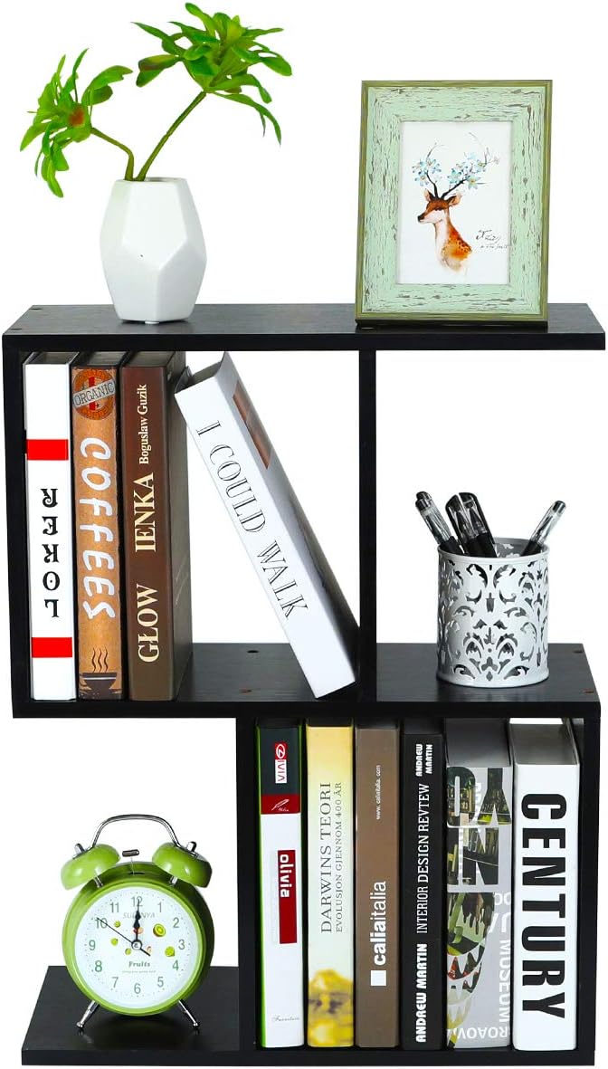 Desktop Shelf Freestanding Wooden Small Bookshelf Desk Supplies Organizers and Accessories Storage Display Rack Office Dorm Decor for Women, Black - Image 4