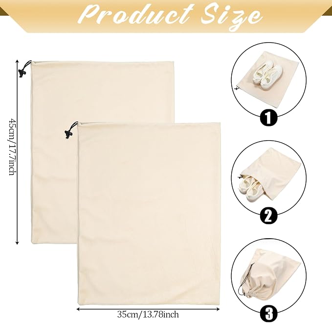 2 Piece 17.7" x 13.8" Travel Shoe Bags for Packing, Breathable Dust-Proof Drawstring Storage Pouch Bag, Flannel Shoe Pouch for Shoes, Toys, Purses, Handbags & Handbags - Image 2