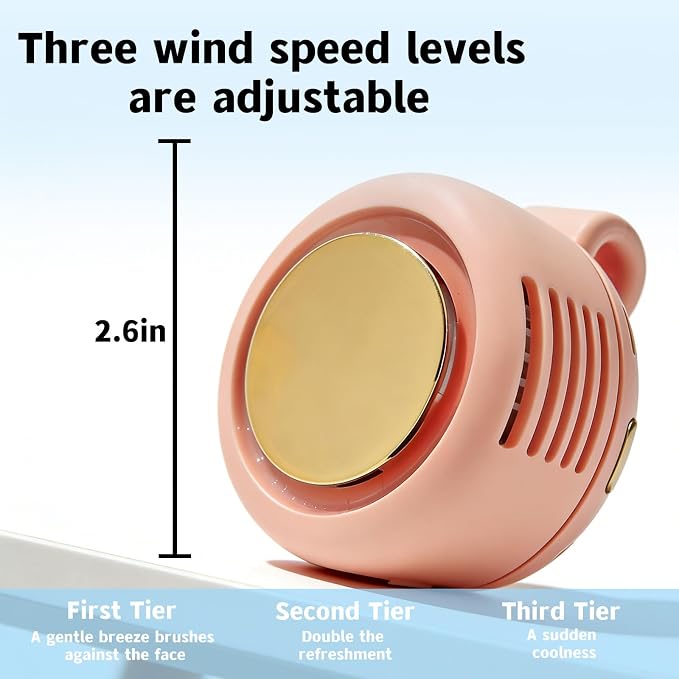 Portable Silent Clip-On Bladeless Personal Fan, Wearable Waist & Neck Fan, 360° Rotation, 3 Speeds, USB-C Rechargeable, Compact & Lightweight, Hands-Free Cooling for Travel, Office & Outdoor (Pink) - Image 6
