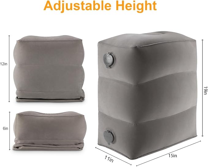 Inflatable Foot Rest/Leg Pillow | Adjustable Height（Grey, 2 Pack） | Kids Airplane Bed, Make a Flat Bed for Kids and Toddlers | Great for Airplane, Train, Car, Travel - Image 2