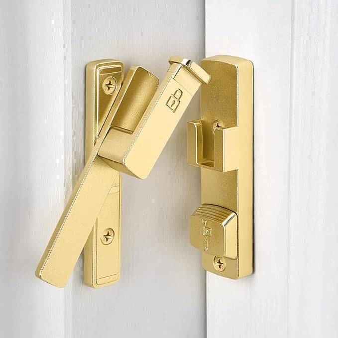 2 Packs Gold 90 Degree Barn Door Lock,Flip Gate Latches Hardware | Zinc Alloy Door Lock,Right Angle Door Lock Latch,Sliding Door Latches,for bedroom,drawer,pet enclosures,cabinet,garage,window - Image 5