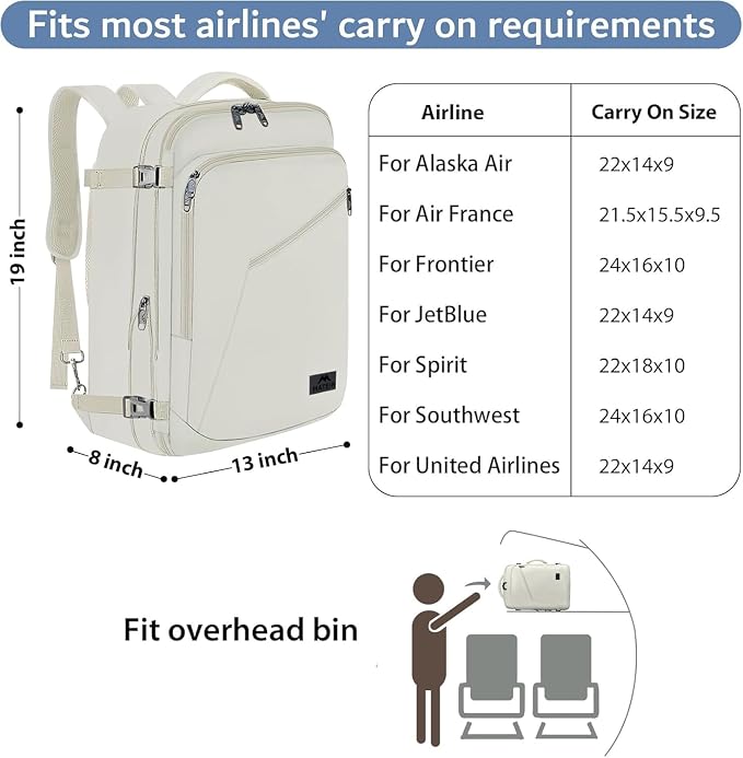 MATEIN Beige Travel Backpack Women, Carry on Bag with Hidden Shoulder Strap | Expandable Weekender Daypack, Large Capacity, Adjustable Shoulder Strap, Lightweight, Waterproof, Anti-Theft, Travelling Gift - Image 2