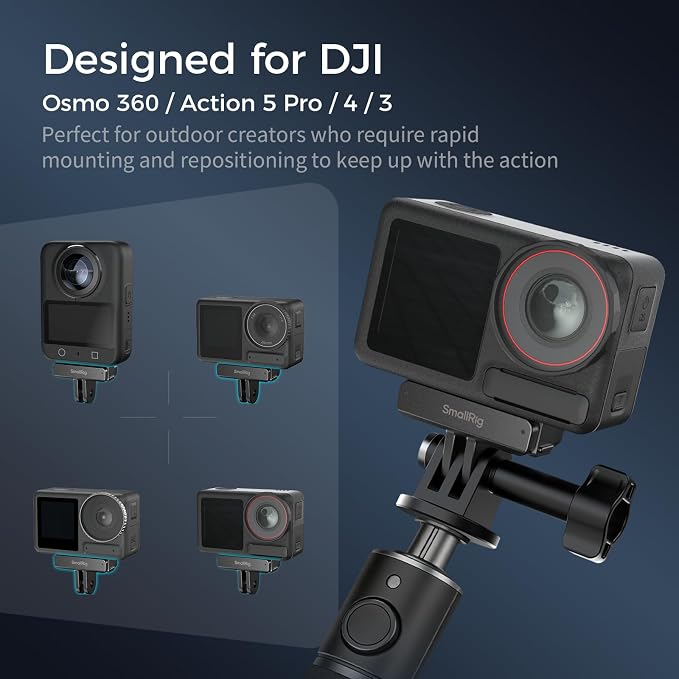 SMALLRIG Quick Release Mount (2pcs) for DJI Osmo 360/ Action 5 Pro / 4/3, Adapter Support with Incorporates 2-Prong Mount for Magic Arm, Selfie Stick, Crab-Shaped Clamp - 5813 - Image 2