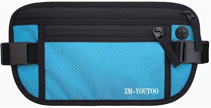 ZM-YOUTOO Money Belt for Travel - Hidden Travel Pouch Protect Your Credit and Money With RFID Blocking Passport Holder Waist Wallet (Blue) by ZM-YOUTOO