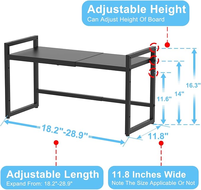 Expandable Metal Storage Shelves, 110LBS Heavy Duty Shelving Units and Storage for Pots Pans Small Appliances, Adjustable Metal Storage Shelf Organizer Rack for Kitchen Cabinets Closet Pantry Garage - Image 2