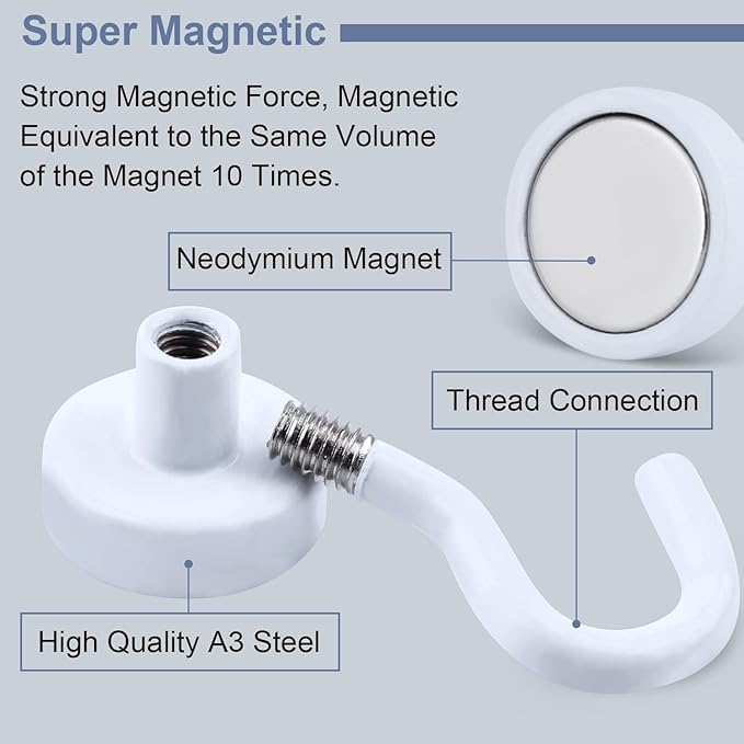 DIYMAG Magnetic Hooks, 30Lbs Strong Heavy Duty Cruise Magnet S-Hook for Classroom, Fridge, Hanging, Cabins, Grill, Kitchen, Garage, Workplace and Office Etc, (40 Pack-White) - Image 2