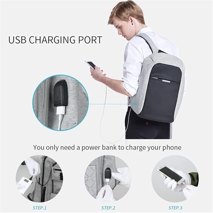 Anti Theft Backpack 15.6 Inch Laptop Travel Backpack with Hidden Zipper and USB Charging Port Waterproof Business Computer Bag for Men & Women - Image 6