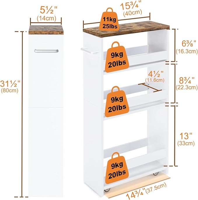 TEAMIX Slim Rolling Storage Cart, Wood 4-Tier Narrow Kitchen/Laundry Cart | 5.5"W Thin Cabinet with Wheels and Handle, Use as Spice Rack Next to Fridge, Laundry Room Organization Between Washer & Dryer - Image 5