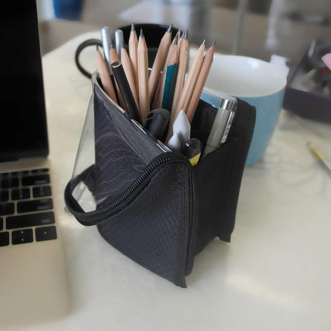 ANEMEL Black Travel Makeup Brush Holder, Organizer Bag Cosmetic Zipper Pouch Portable Dust-Free Stand-Up Toiletry Stationery - Image 6