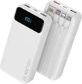 Nusyddy Portable Charger 20000mAh 22.5W w/4 Built-in Cables/6 Outputs White | 22.5W Fast Charging, LED Display, Pass Through Charging, Charge 6 Devices at once, TSA Approved, Fits iPhone, iPad, Samsung by NUSYDDY