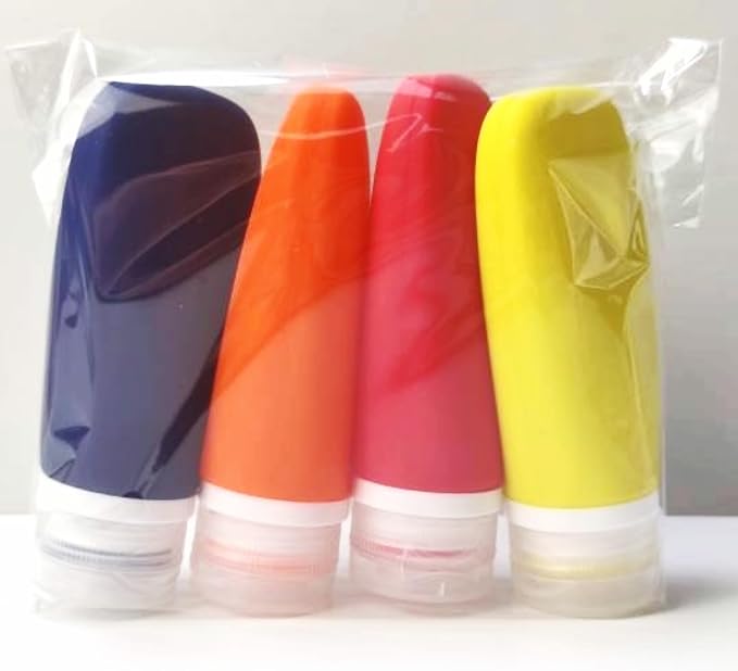 Travel Bottles for Toiletries, TSA Approved 3 oz Leak Proof Silicone Soft Refillable Squeeze Travel Size Containers BPA Free for Cleansers, Lotions, Shampoo, Conditioner (red,yellow,blue,orange) - Image 2