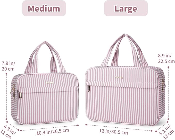 Narwey Striped Hanging Toiletry Bag for Women Travel Makeup Bag Cosmetic Make Up Organizer Toiletries Bag for Travel Essentials Accessories (Dusty Pink Stripe, Medium) - Image 7