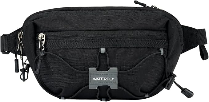 WATERFLY Small Fanny Pack RFID Blocking Travel Hiking Crossbody Waist Bag | Anti-theft design, Water resistant, Lockable zipper, Hidden rear pocket, Lightweight hip belt bag, EDC Running, Cycling, Gym by Waterfly