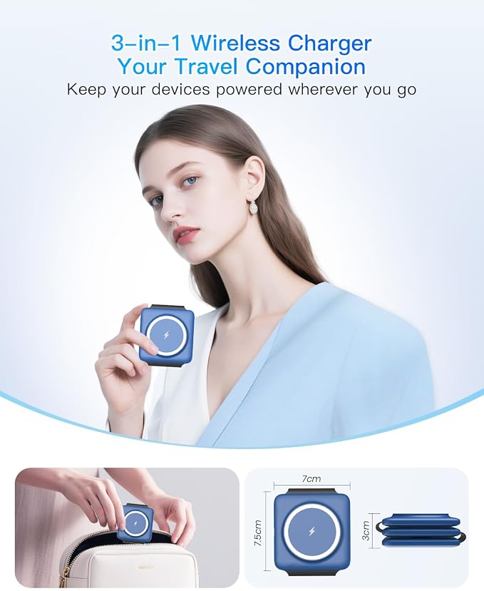 Iseyyox Charging Station for Apple Devices - 3 in 1 Magnetic Foldable Wireless Charger Dock - Travel Charging Pad for MagSafe iPhone 17 16 15 14 13 12 Pro Max Plus Watch & Airpods - Image 2