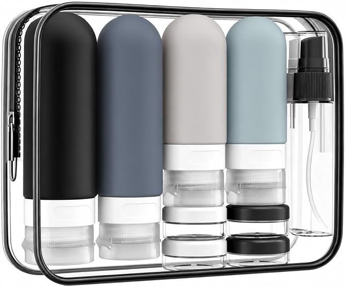 17 Pack Travel Bottles for Toiletries, TSA Approved Leak Proof Silicone Travel Containers for Toiletries with Label-Black+DarkBlue+ DarkGreen+Khaki by Unknown