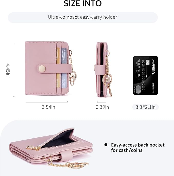 POIUGOYA Slim Wallet for Women,RFID Blocking Bifold Credit Card Holder with Zipper Coin Pocket,ID Window,Keychain - Image 4