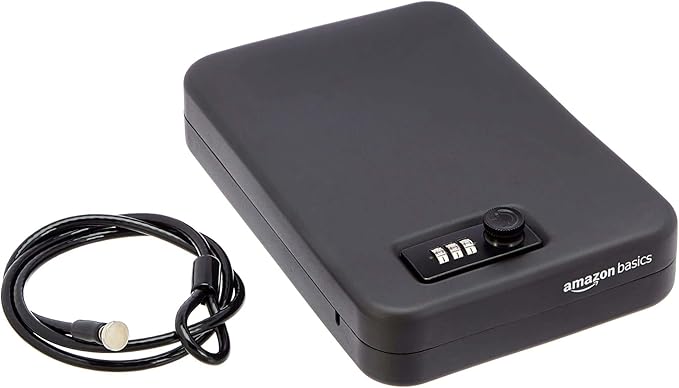 Amazon Basics Portable Security Case Lock Box Safe with Combination Lock for Valuables, Documents, College Dorm Room, XL, Black by AmazonBasics