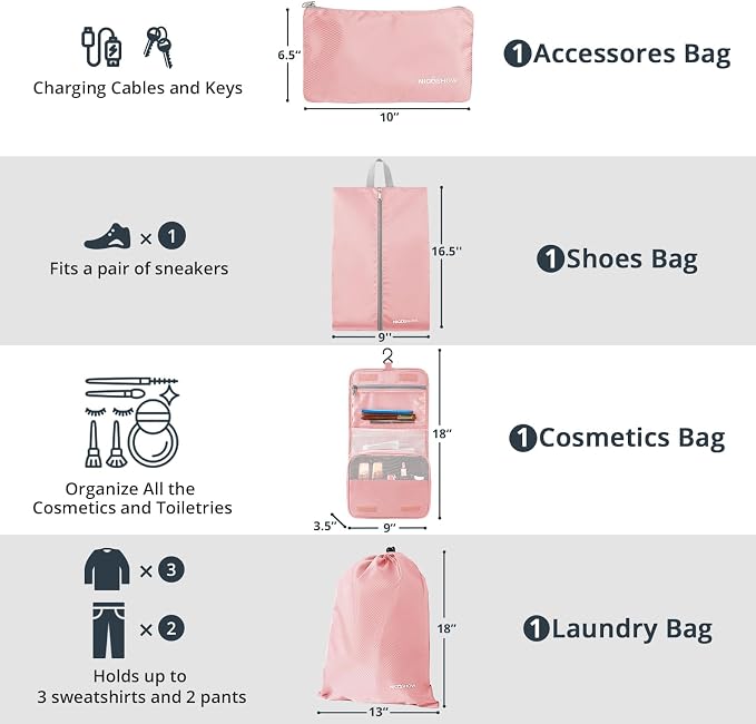 Compression Packing Cubes 10 Set, Compressible Space-Saving Packing Cubes for Travel - Compression Bags, Luggage Organizer, Travel Essentials for Women, Pink - Image 4