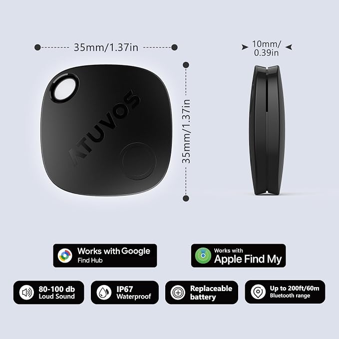 ATUVOS Air Tracker Tags-4 Pack for Android & iOS, Tracker Tags Work with Google Find Hub or Apple Find My APP, Smart Tags for Android, IP67 Waterproof Bluetooth Tracker Tag for Luggage, Keys - Image 8