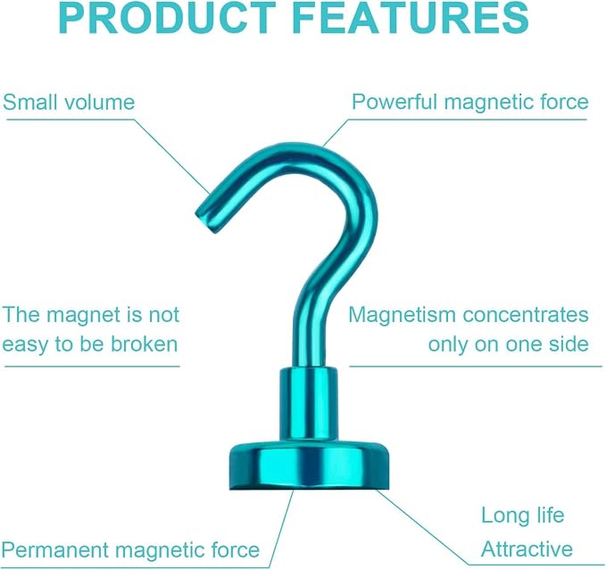 DIYMAG Magnetic Hooks 20pcs 30lbs Cruise Essentials 2026 Magnet Hook Green | Neodymium Heavy Duty Strong Magnets Hanging Ship Cabins Refrigerator Fridge Classroom Beach Vacation Kitchen Grills Home Tool - Image 4