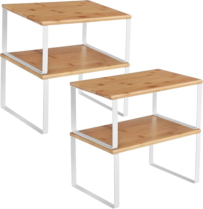 SONGMICS Cabinet Organizer Shelf, Set of 4 Spice Rack, Kitchen Storage | Kitchen Storage, Spice Rack, Steel and Bamboo, White and Yellow, BYSTRO Collection UKCS010N01 by Unknown